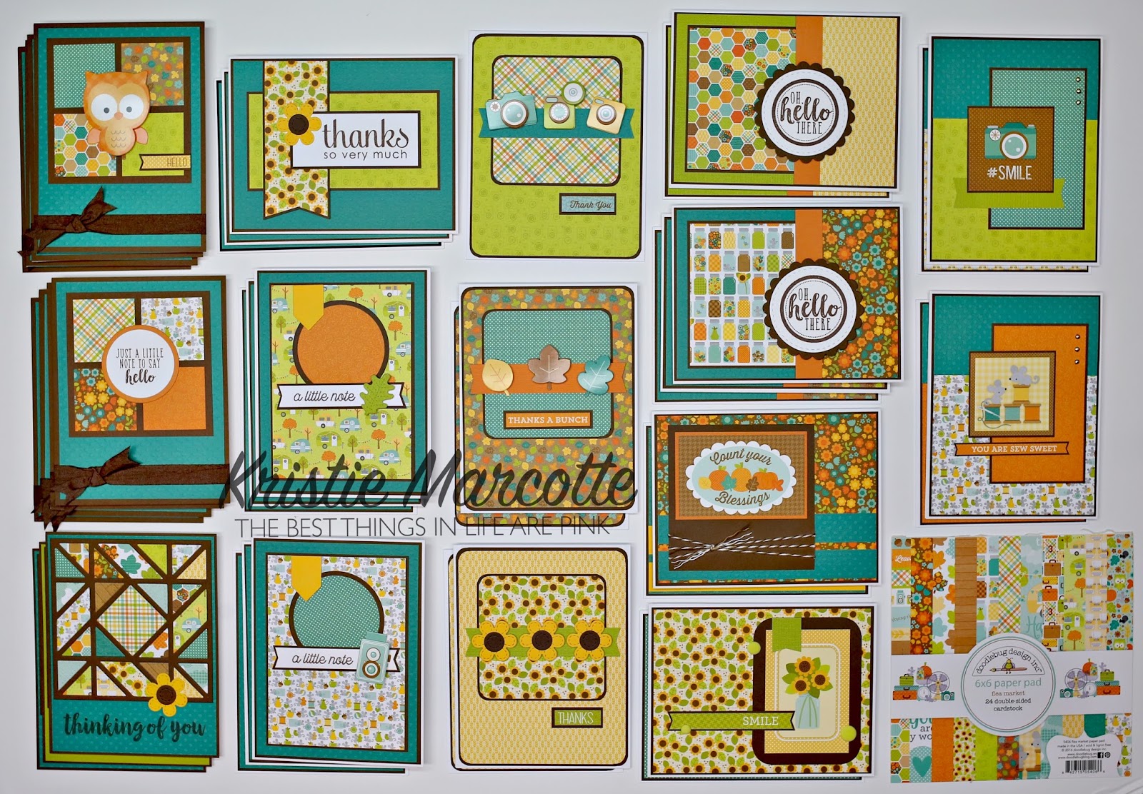 Doodlebug Design’s Flea Market collection – One 6×6 paper pad into 38 cards