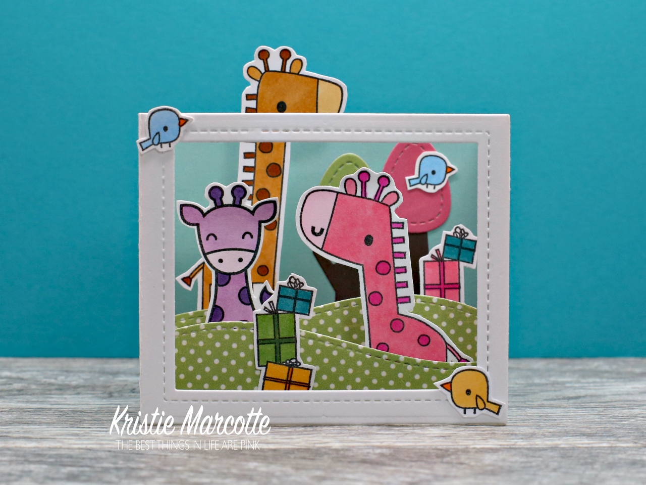 Lawn Fawn Shadow box card – Giraffe party