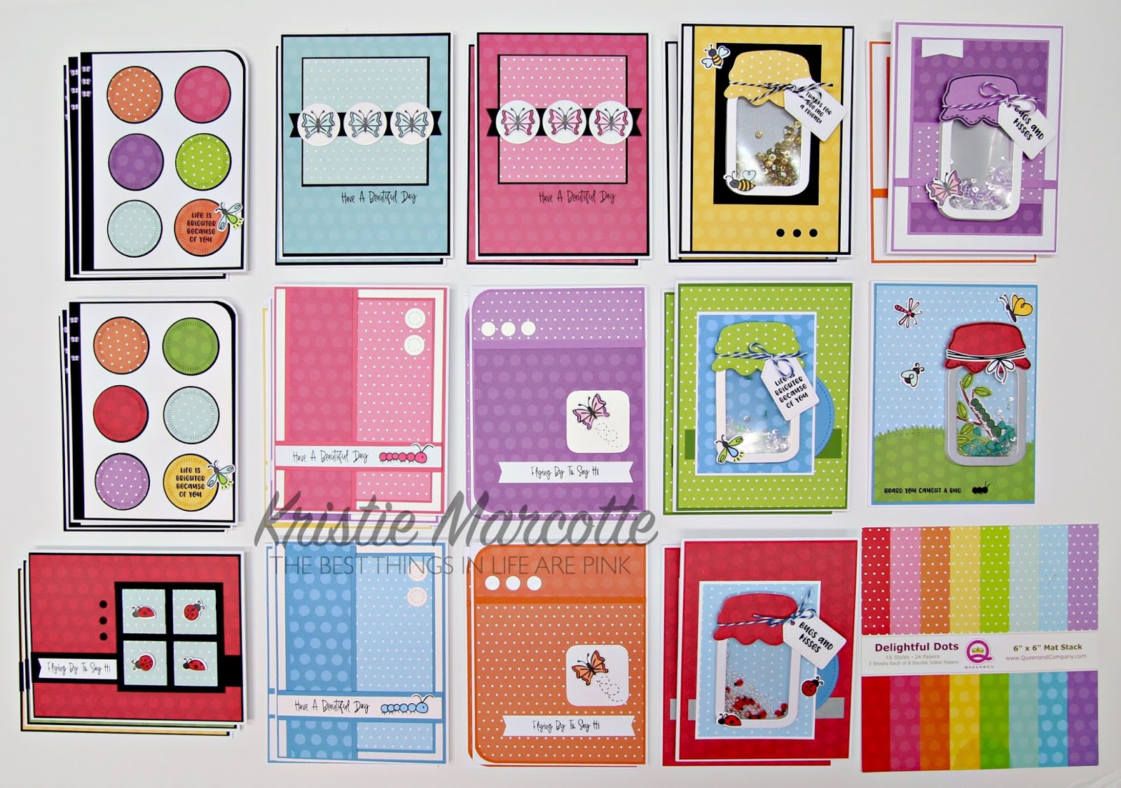 Queen & Co Bug Jar Kit and Delightlful Dots Mat Stack – 31 cards from one 6×6 paper pad