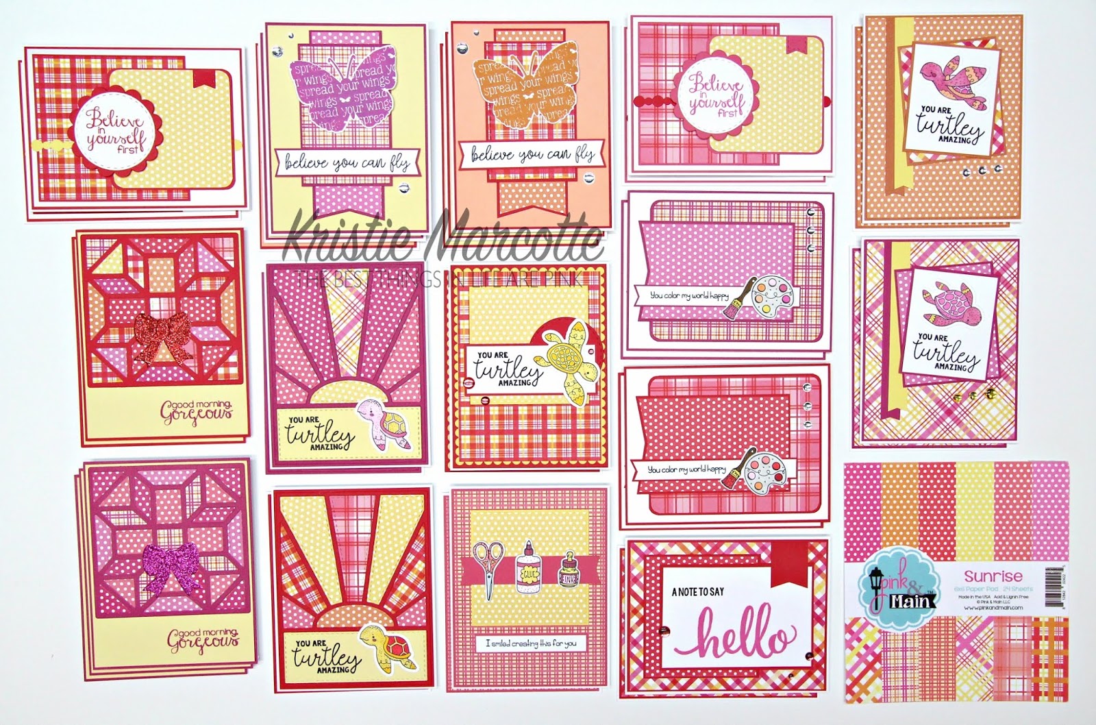 Pink & Main Sunrise – 33 cards from one 6×6 paper pad