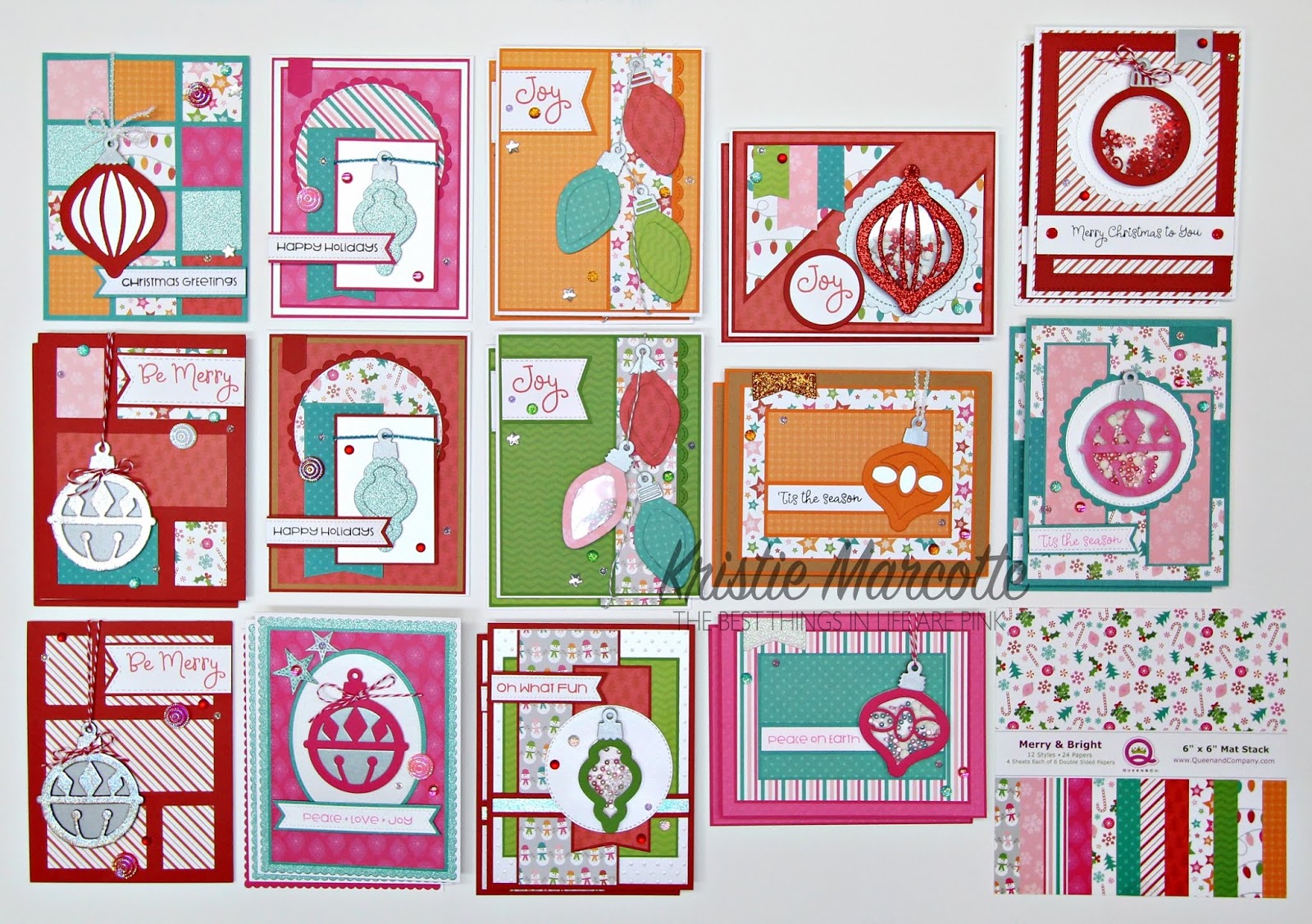 Queen & Company – Merry & Bright Ornament kit – 25 cards from one 6×6 paper pad