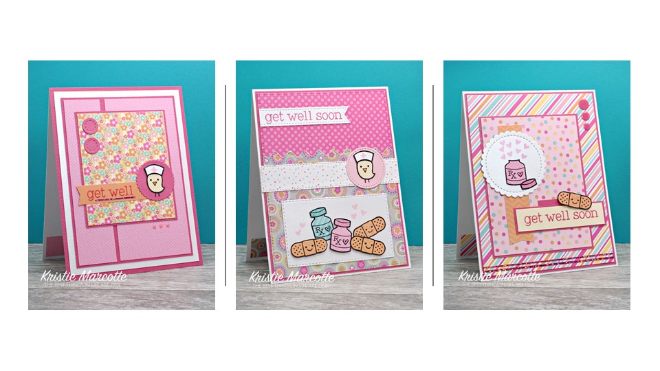 3 Cards 1 Mini Stamp set – Lawn Fawn  – Get Well Soon