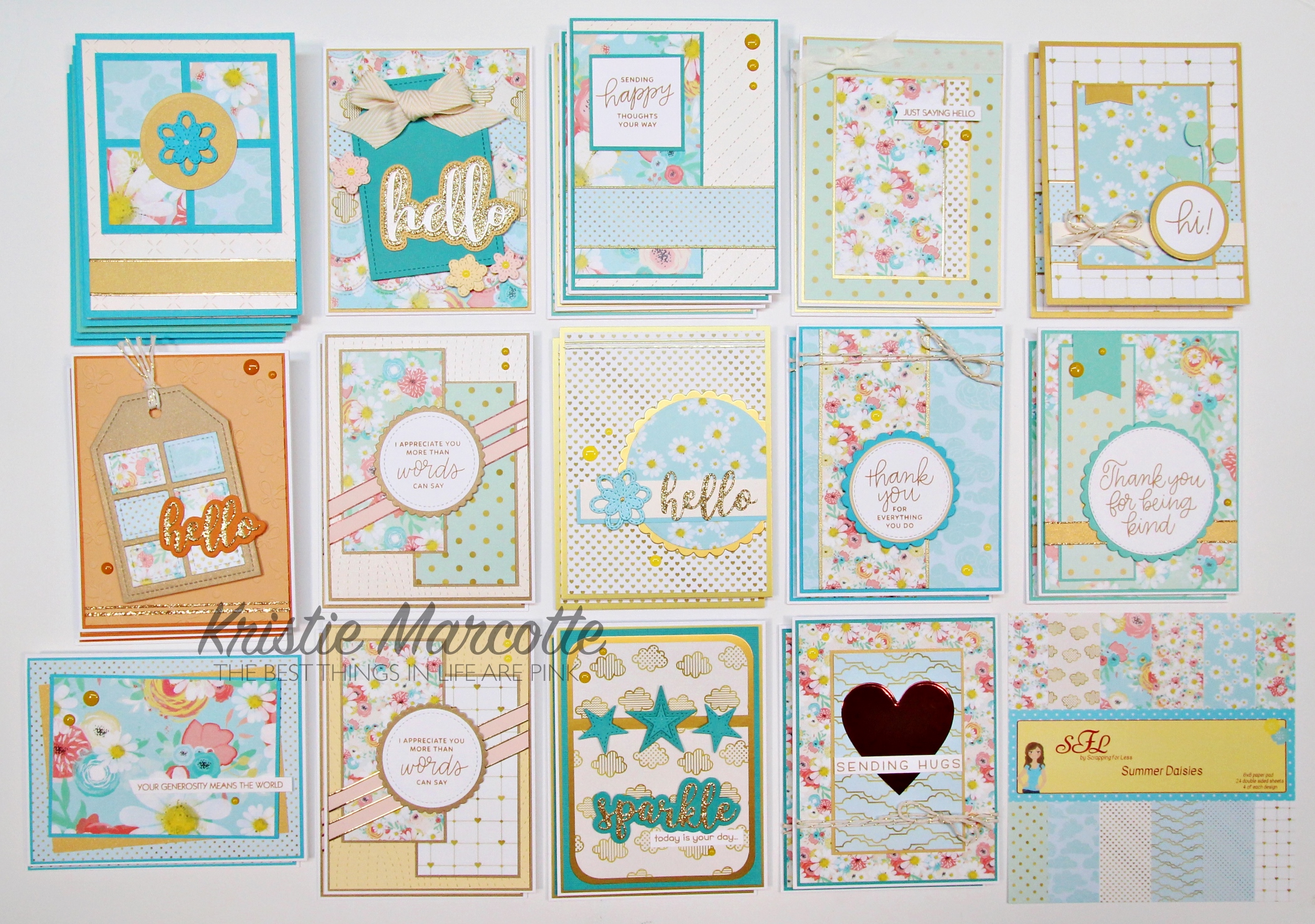 Scrapping for Less – Summer Daisies – 33 cards from one 6×6 paper pad