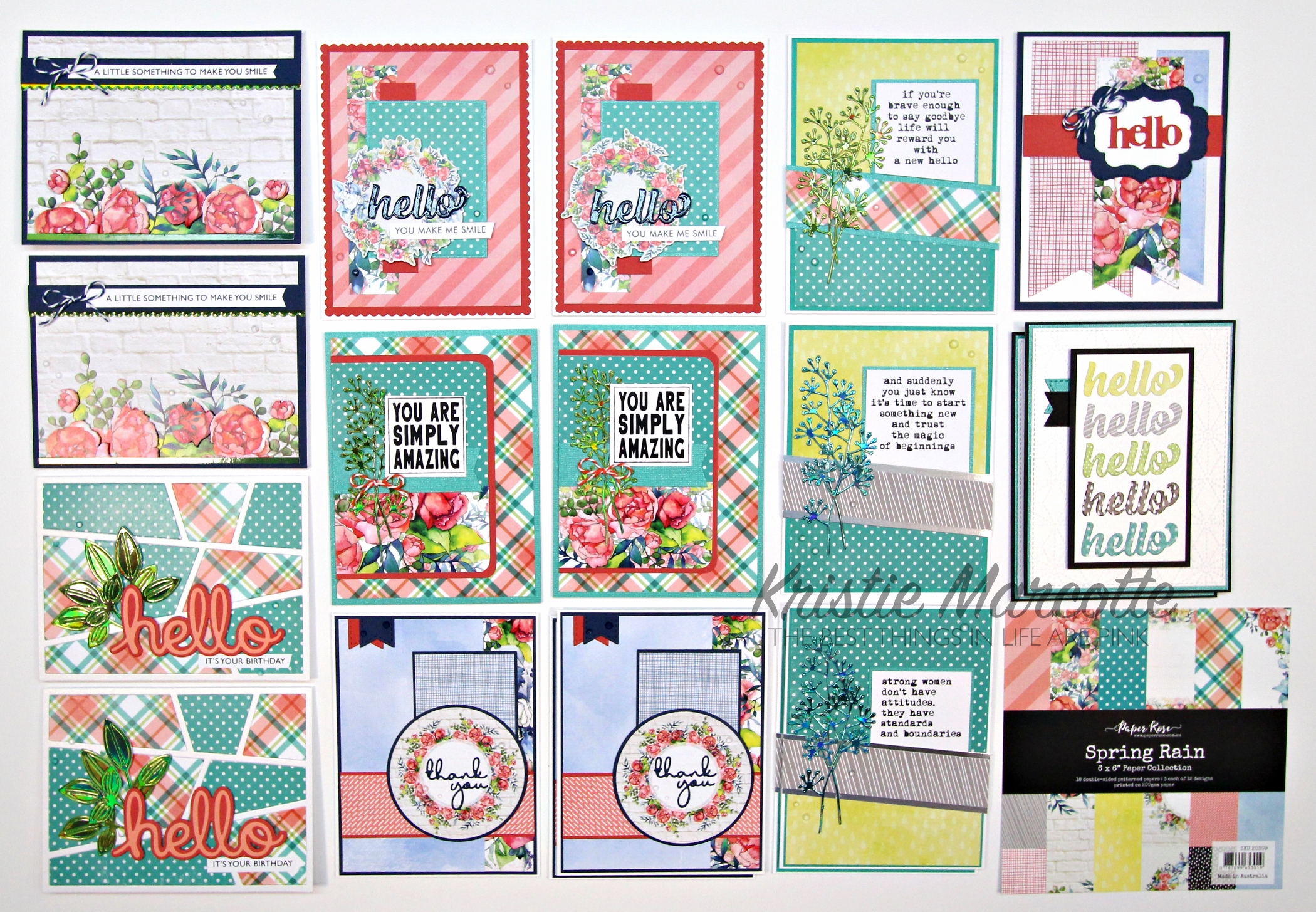 Paper Rose – Spring Rain – 18 cards from one 6×6 paper pad